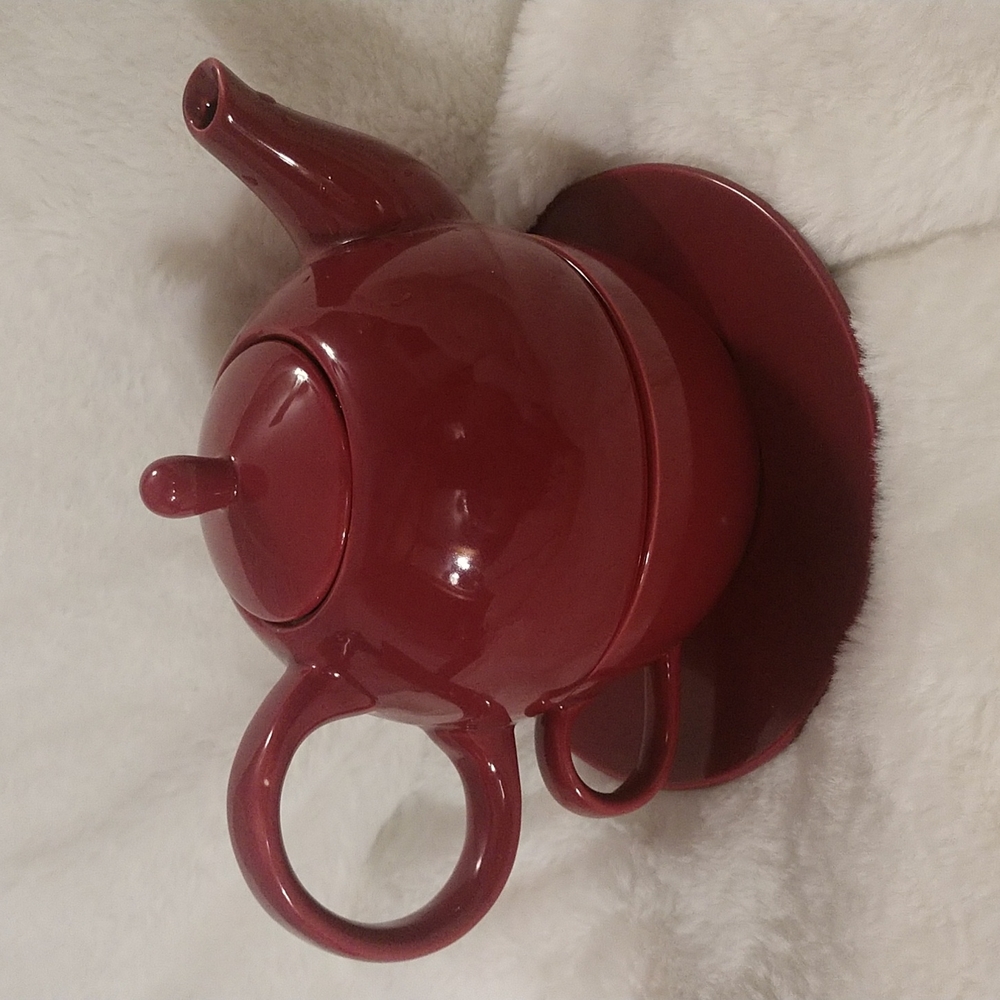 Maroon Teapot, Cup and Saucer